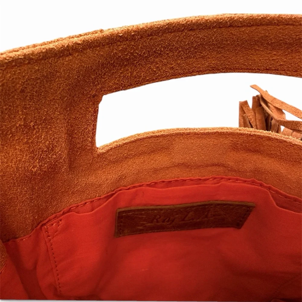 NWT 100% LEATHER FRINGE HANDBAG WITH SHOULDER STRAP/CROSSBODY IN BURNT ORANGE - Picture 6 of 7